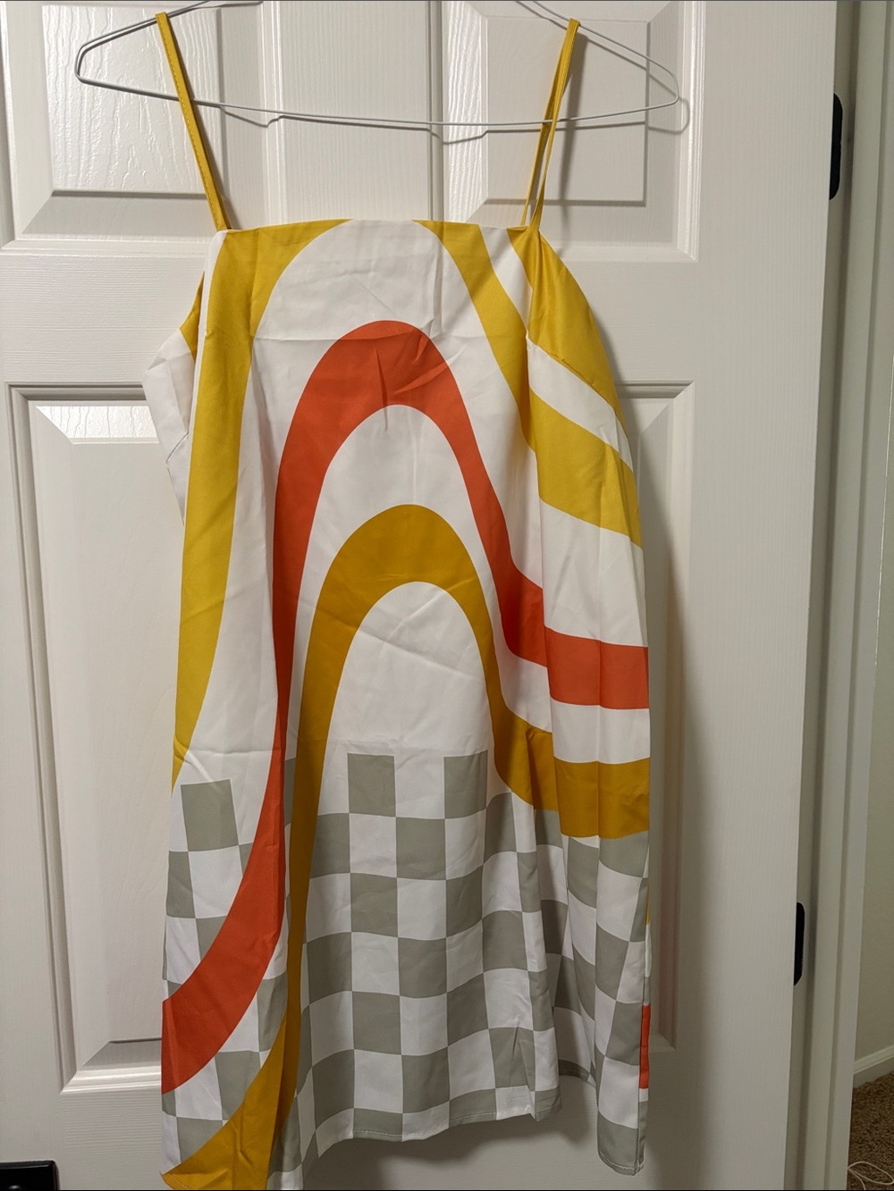 SHEIN Yellow White Orange Retro Geometric Slip Dress